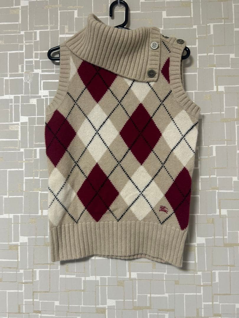 Burberry アーガイル　タートルネック　ノースリーブ　ニット