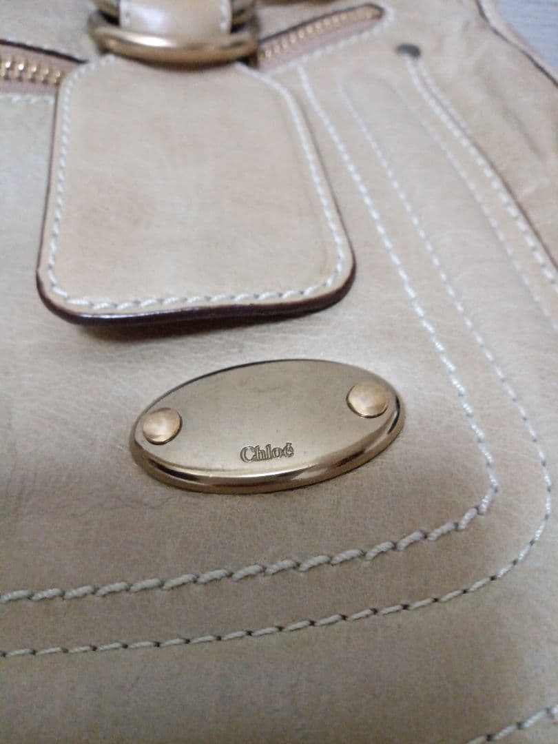 クロエベイレザー ベージュ レザー ハンドバッグ