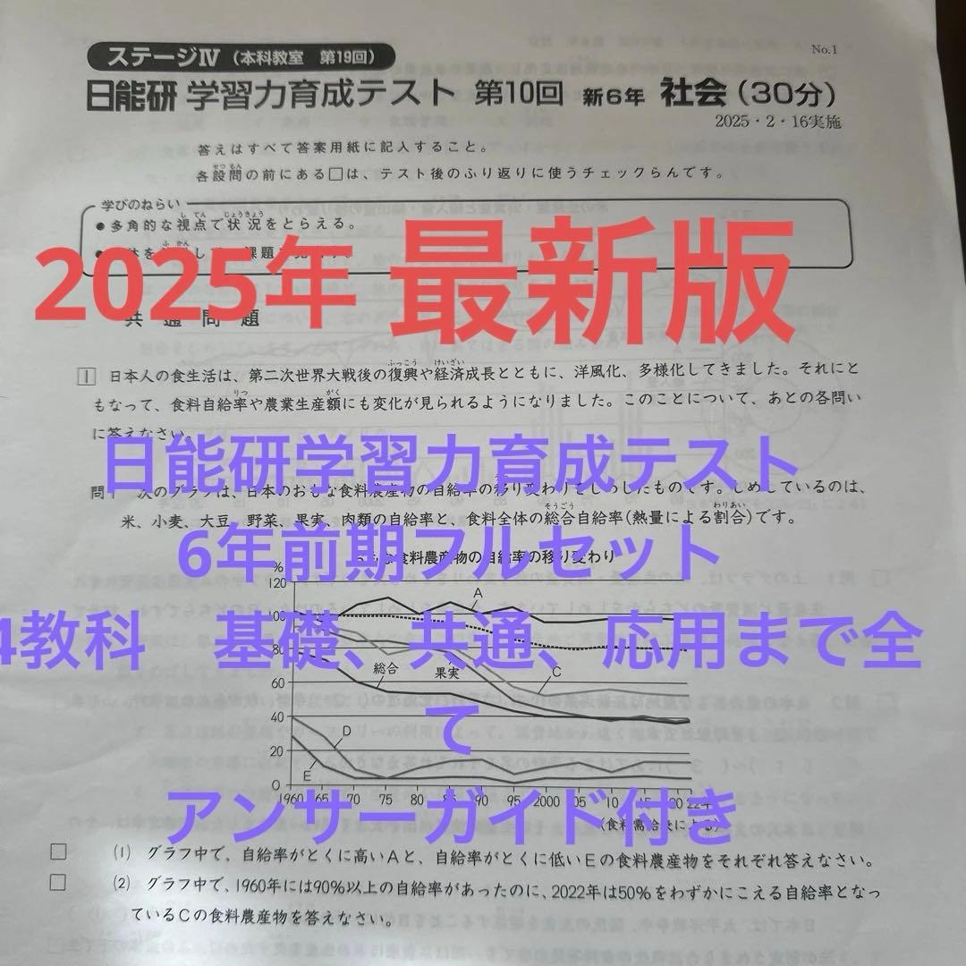日能研学習力育成テスト6年前期フルセットアンサーガイド付き2025年最新版4教科