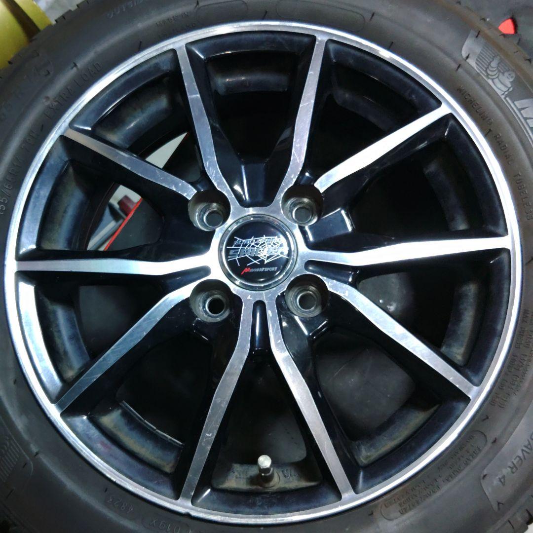 ①《軽四》１４の１００の４半Ｊ４穴　155/65R14　中古２本セット