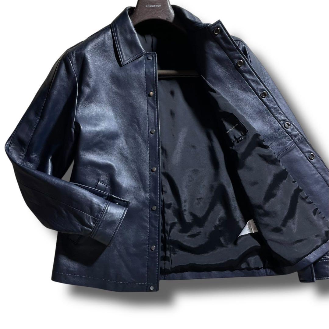 極美品】ジョゼフオム JOSEPH HOMME レザージャケット 羊革 ネイビー
