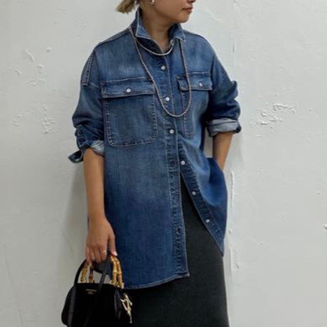 タグ付き ヘルシーデニム アーモンド デニムシャツ ゆったり ビッグシャツ