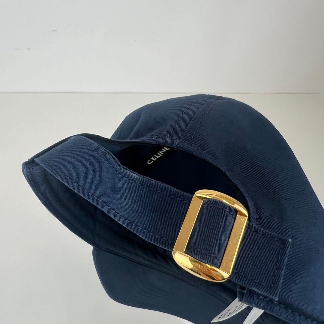 美品　CELINE セリーヌ キャップ 帽子　コットン　ネイビー　ロゴ　刺繍　S