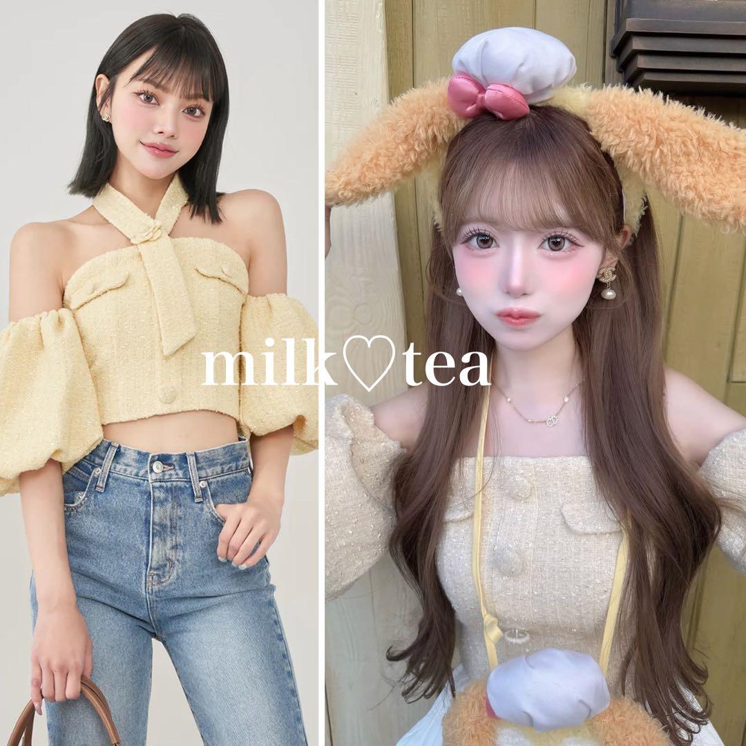 新品タグ付 イエロー ダーリッチ ホルターネックオフショルツイードトップス