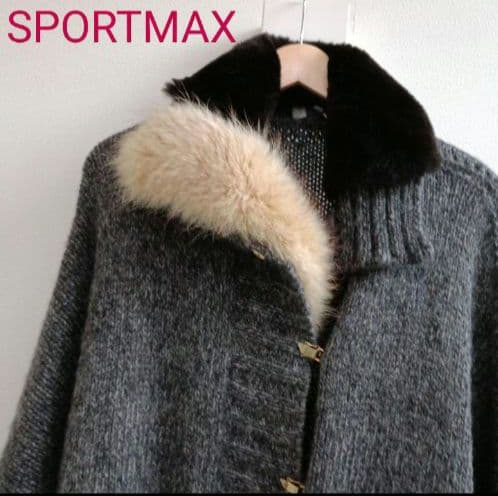 MaxMara　スポーツマックス　ニットコート　gray　襟リアルファー　美品