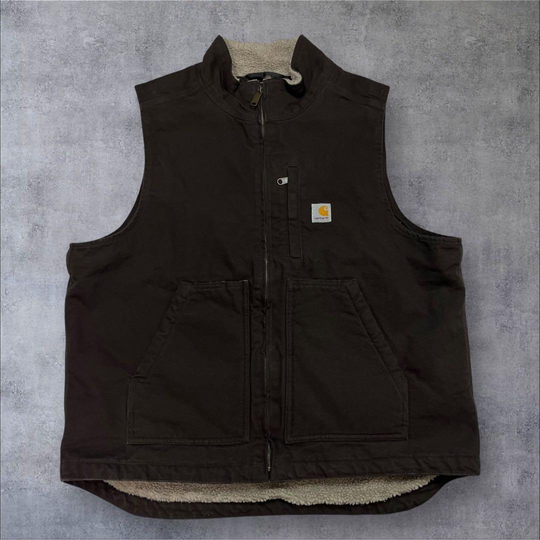 Carhartt ダックベスト ブラウン 裏地ボア L
