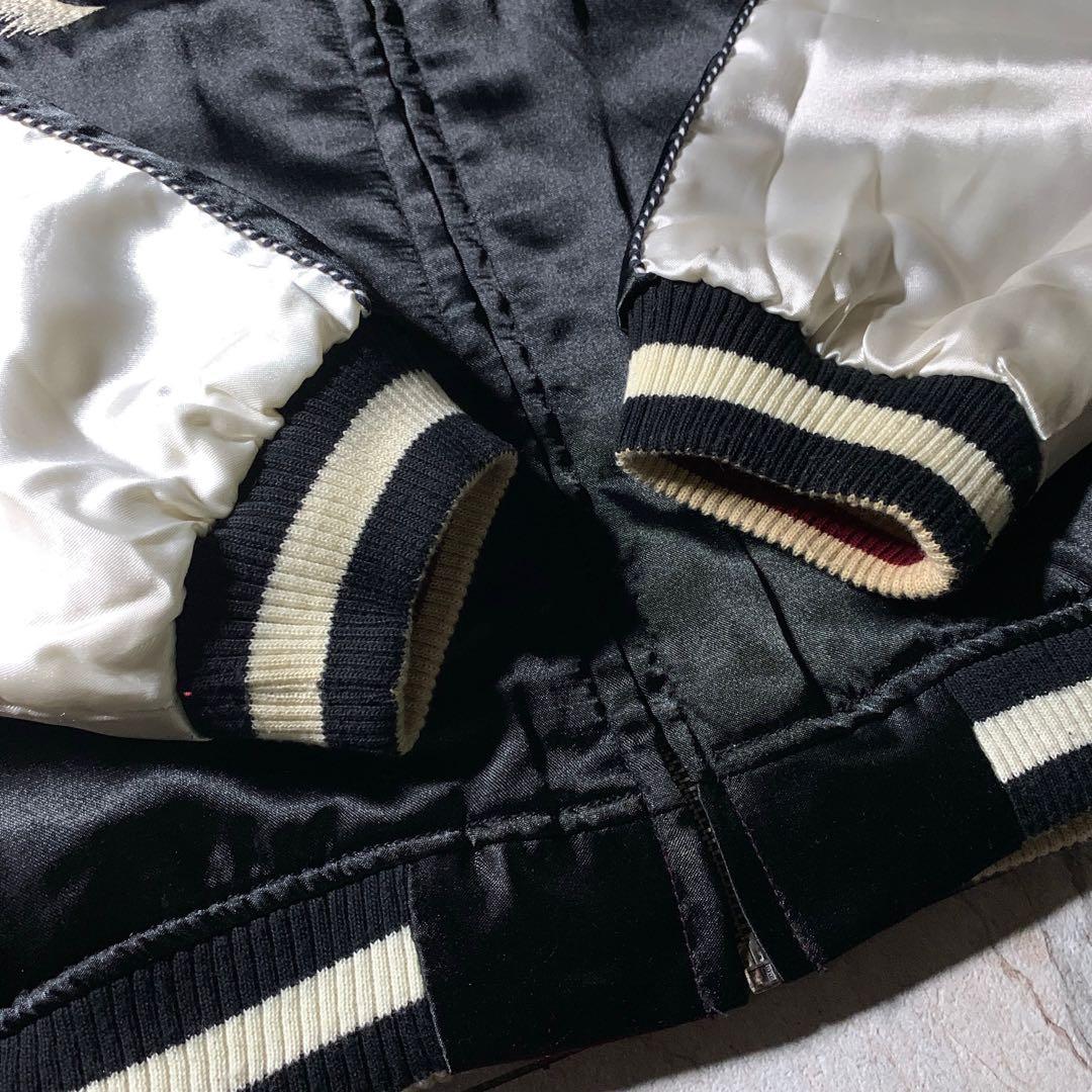 古着 リバーシブル スカジャン 鷹 龍 虎 和柄 両面刺繍 黒 えんじ色