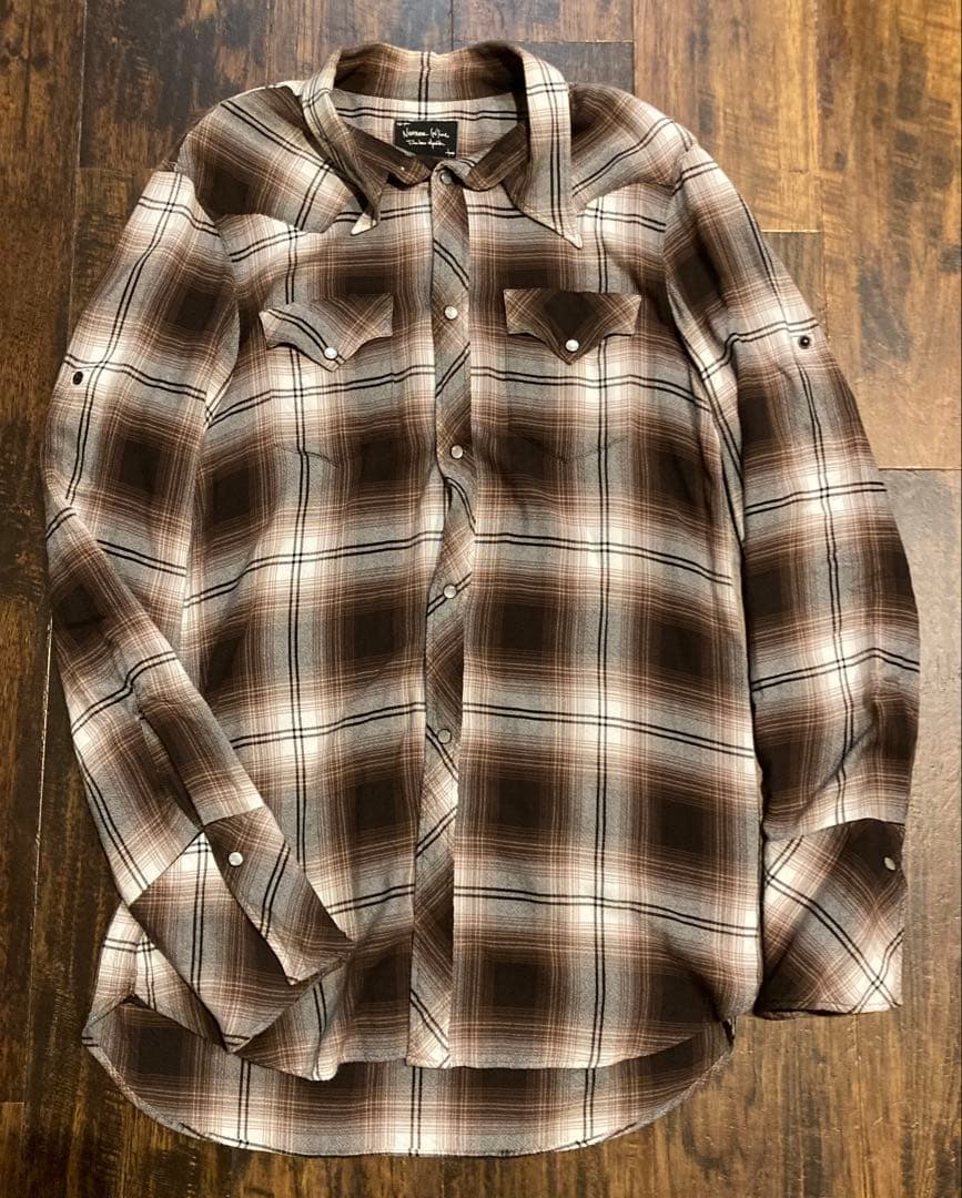 ナンバーナイン　レーヨン　オンブレロング丈チェックシャツ　ブラウン　3