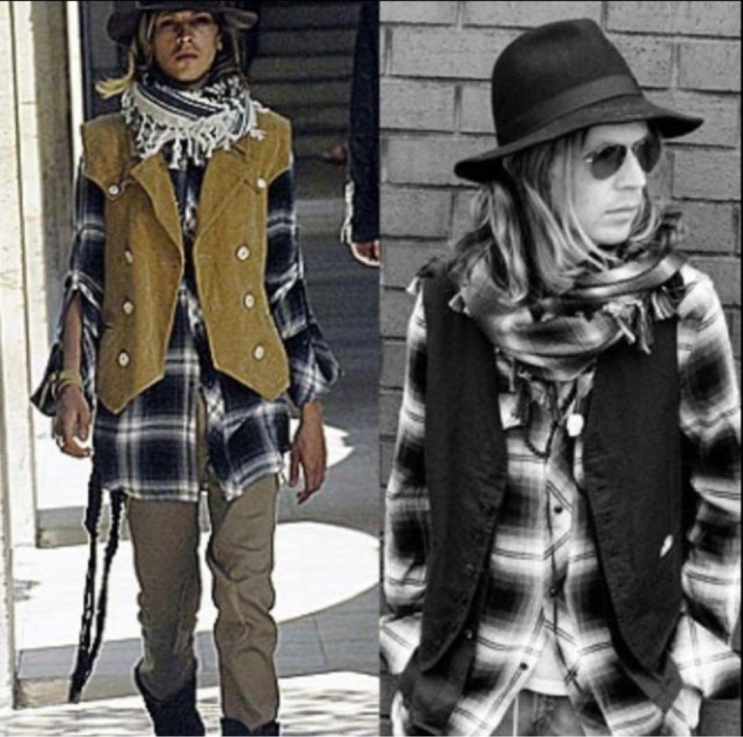 ナンバーナイン　レーヨン　オンブレロング丈チェックシャツ　ブラウン　3