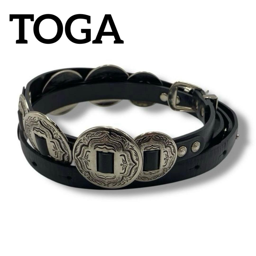 美品 TOGA トーガ メタル コンチョ ベルト レザー メンズ ブラック 希少