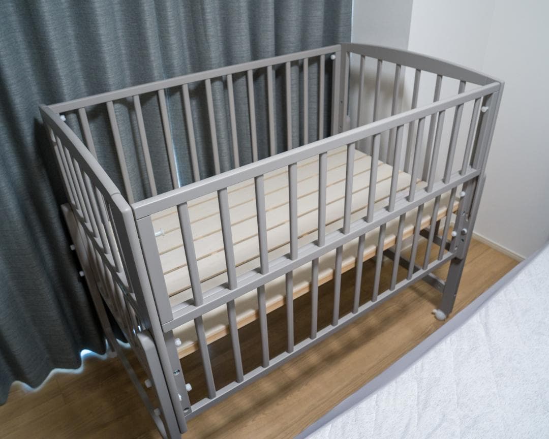 【極美品】大和屋 ノモック Wオープンハイタイプ ベビーベッド グレー