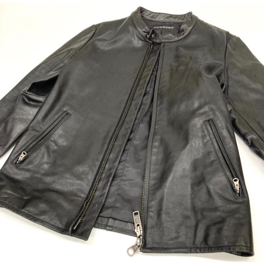 ジェンナロ レザー シングルライダース 牛革 ダブルジップ L ブラック