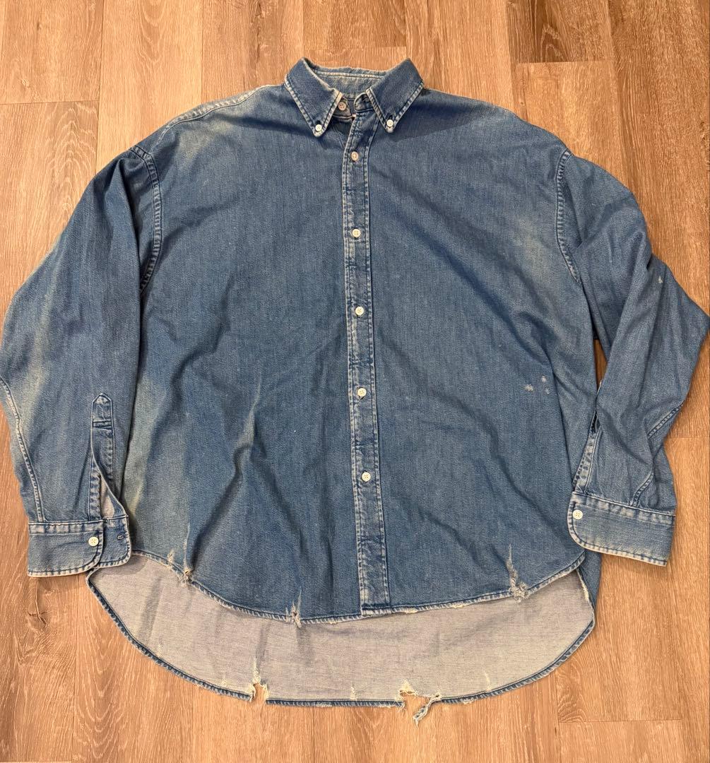 H BEAUTY&YOUTH エイチ　デニムシャツ ダメージ加工　L インディゴ