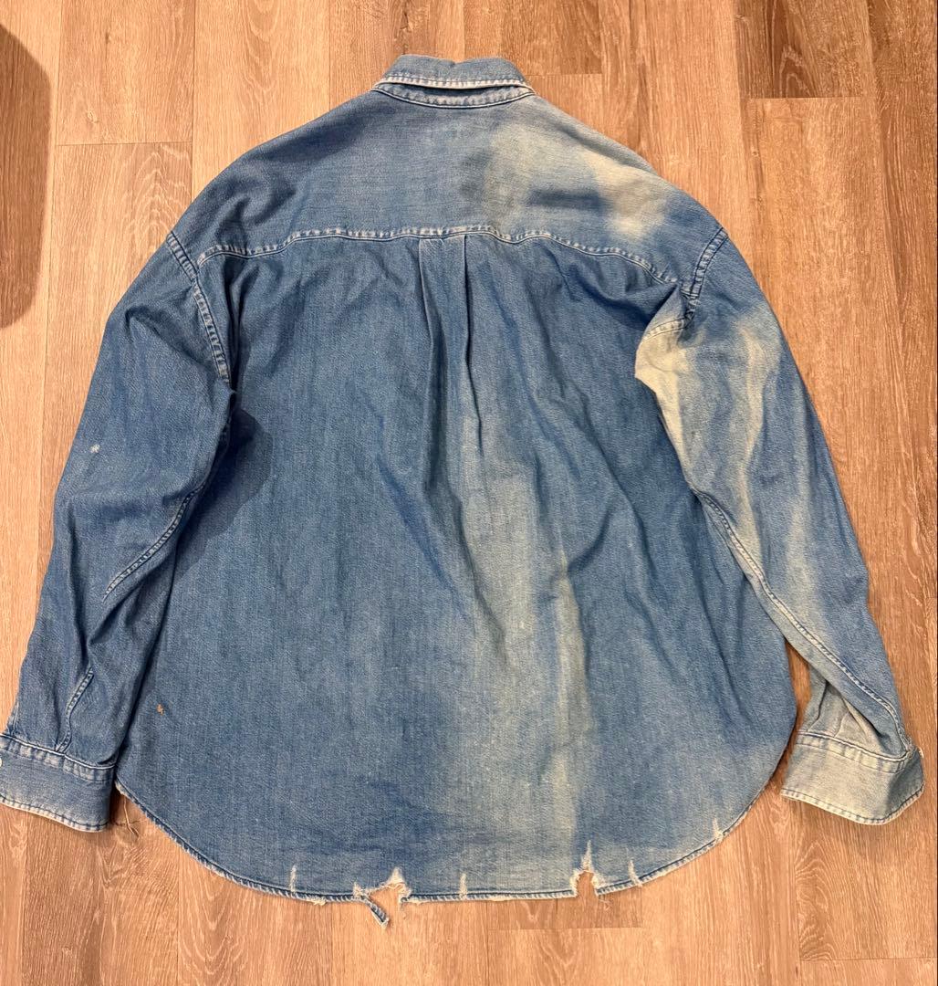 H BEAUTY&YOUTH エイチ　デニムシャツ ダメージ加工　L インディゴ