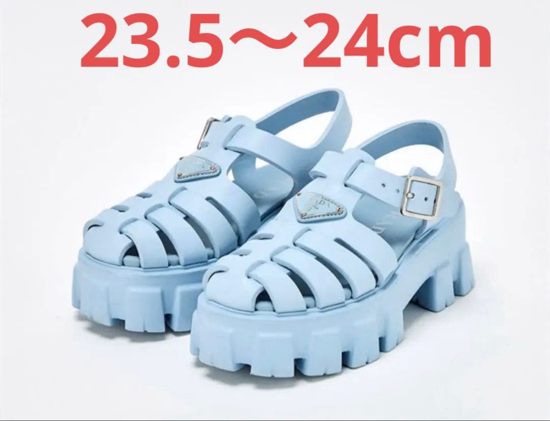 最終 PRADA モノリス ラバーサンダル 37 23.5cm プラダ ブルー