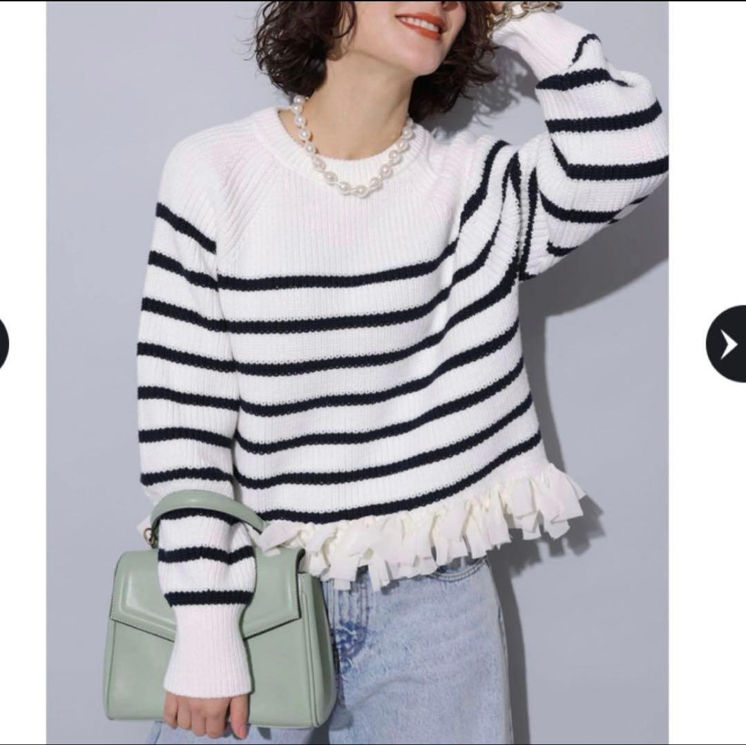 美品 Arpege story 裾シフォンニット ボーダー Mサイズ