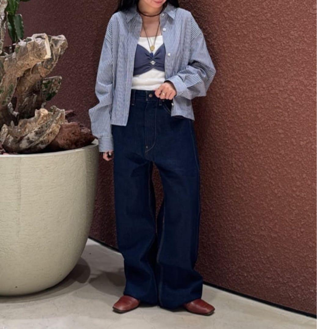 本日限定価格＜6(ROKU)＞コットン ストライプ クロップド シャツ　25aw