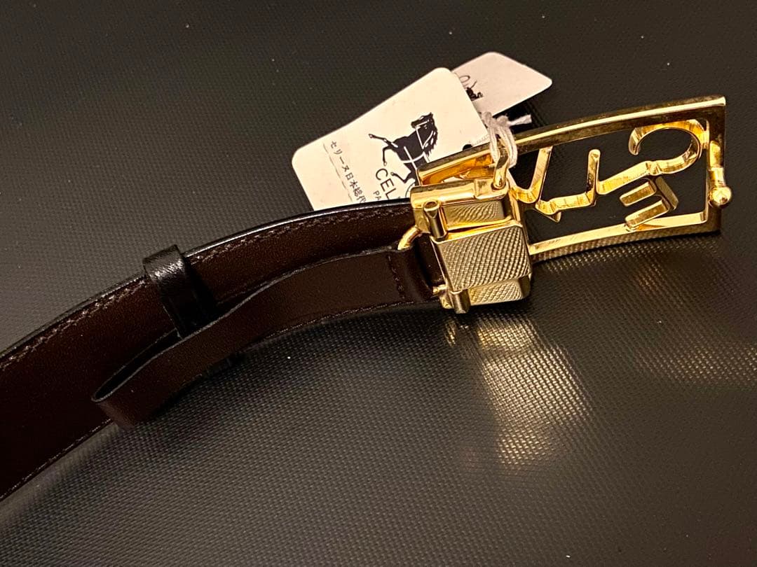 未使用 90s ビンテージ セリーヌ リバーシブル 本革 レザーベルト 黒/馬車