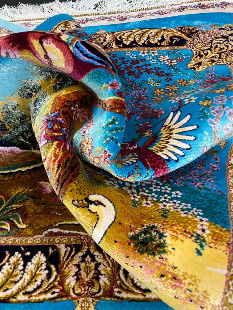 最高級希少作 楽園花鳥文様 百鳥集　2点セットペルシャ絨毯 イラン クム産