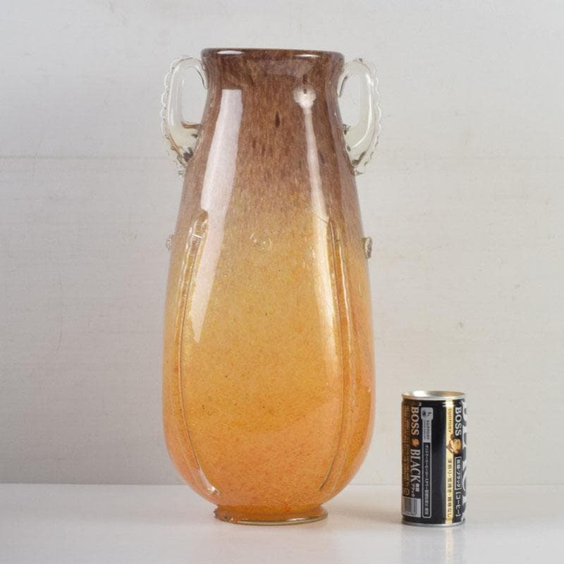 chika613 　岩田藤七作　黄地　耳付花瓶　花生　共箱　N　9177A