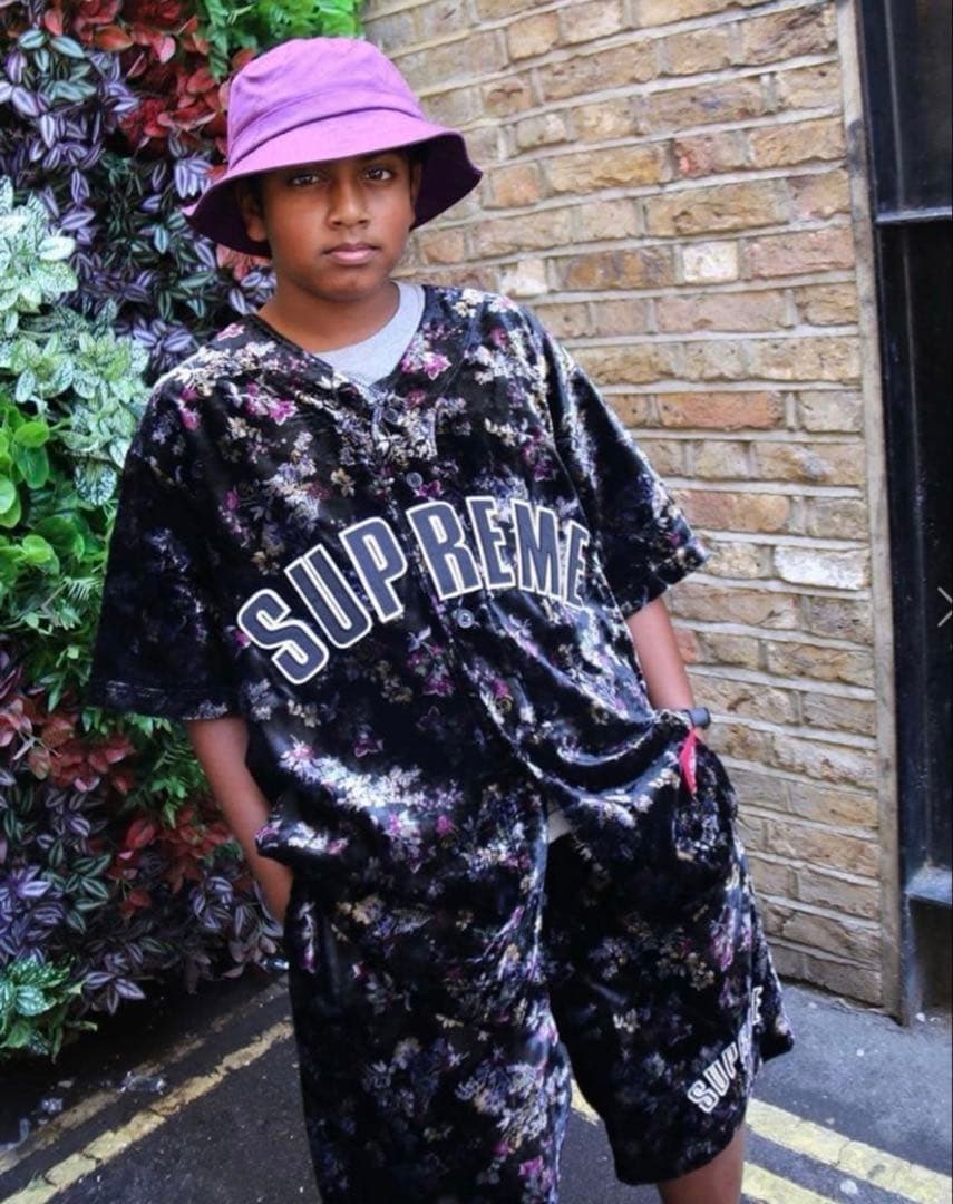 Floral Velour Baseball Jersey short セット