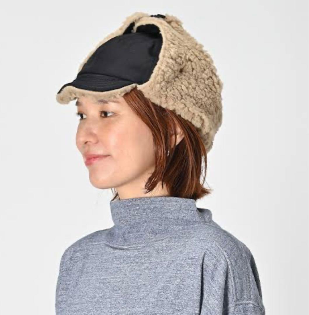 45R サテン×ボアのボンバーハット ベージュ 耳あて付き