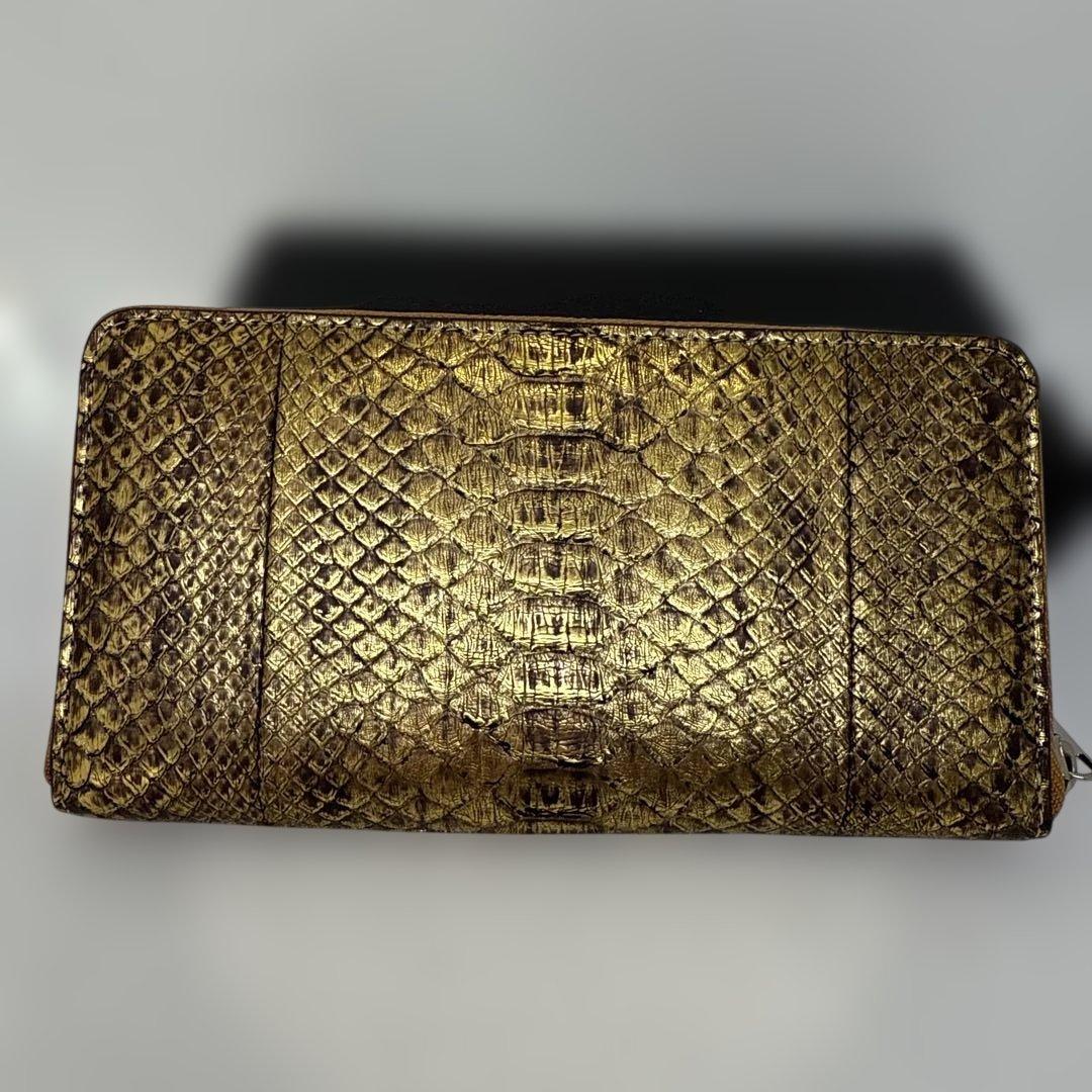 ゴールド ヘビ革 長財布