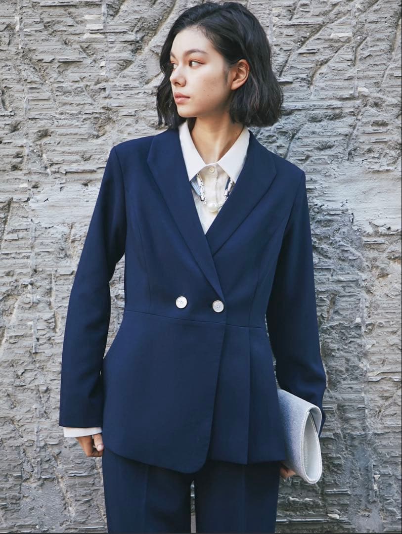 SMILE ORCHID プリーツ裾ペプラムジャケット＆ワイドパンツセットアップ