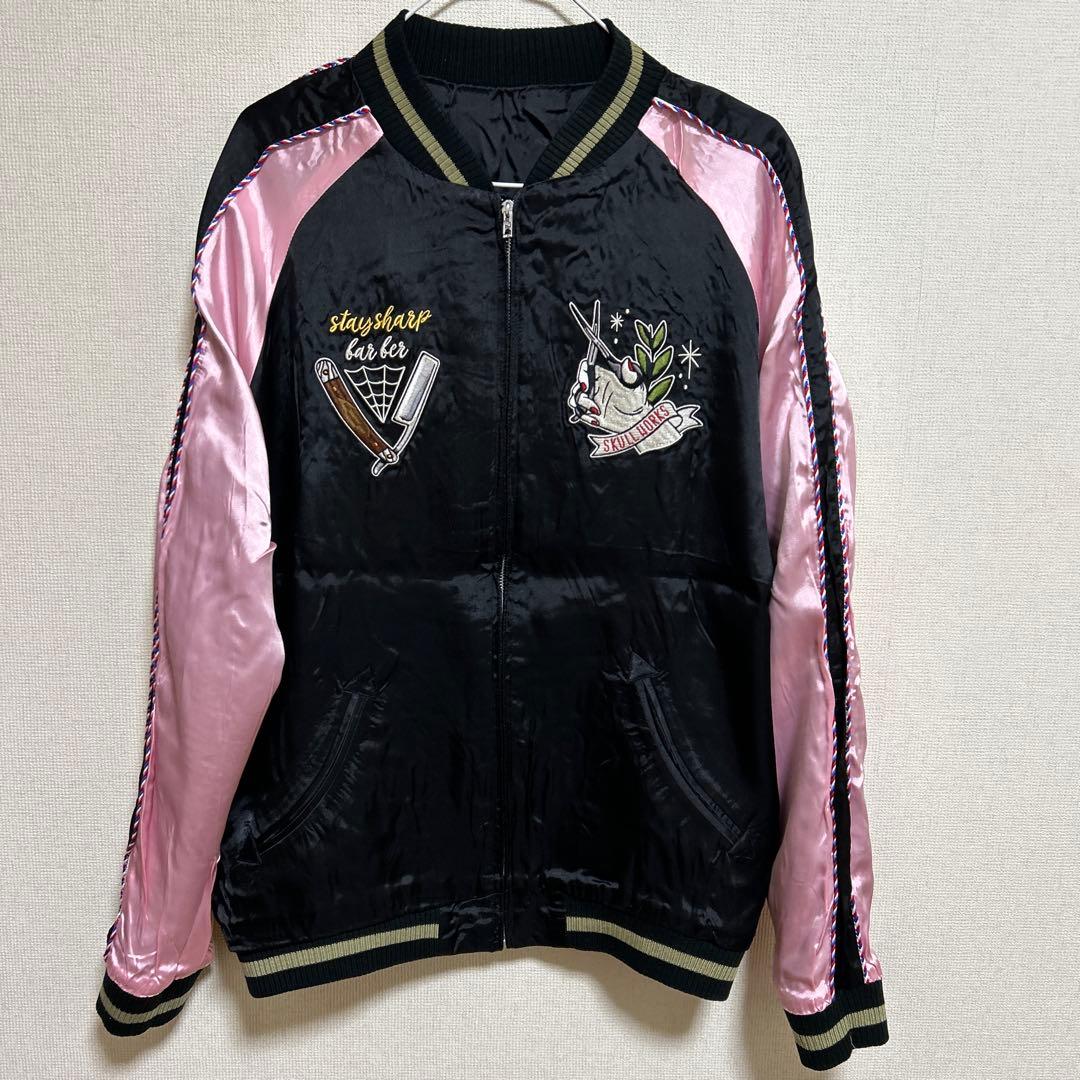 新品　XL スカルワークス　ドクロ　スカジャン　ブラック　ピンク