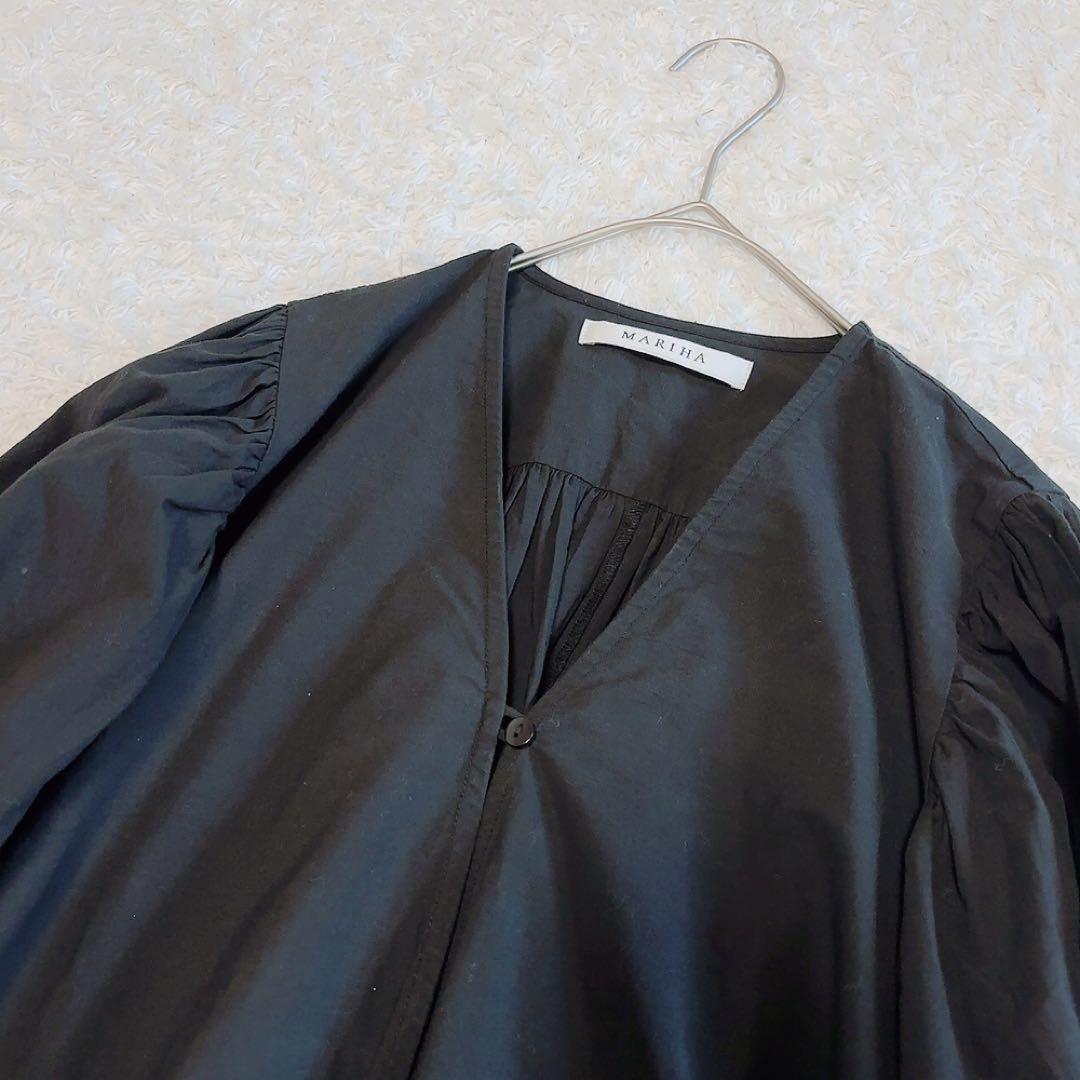 美品✨マリハ 春の訪れのブラウス 別注 ボリュームスリーブ 黒 綿 36