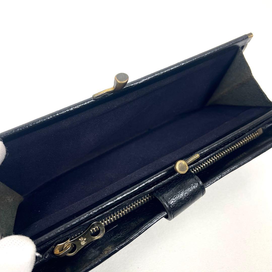 イルビゾンテ　長財布　希少　がま口　二つ折り　ロゴ型押し　オールレザー　ブラック