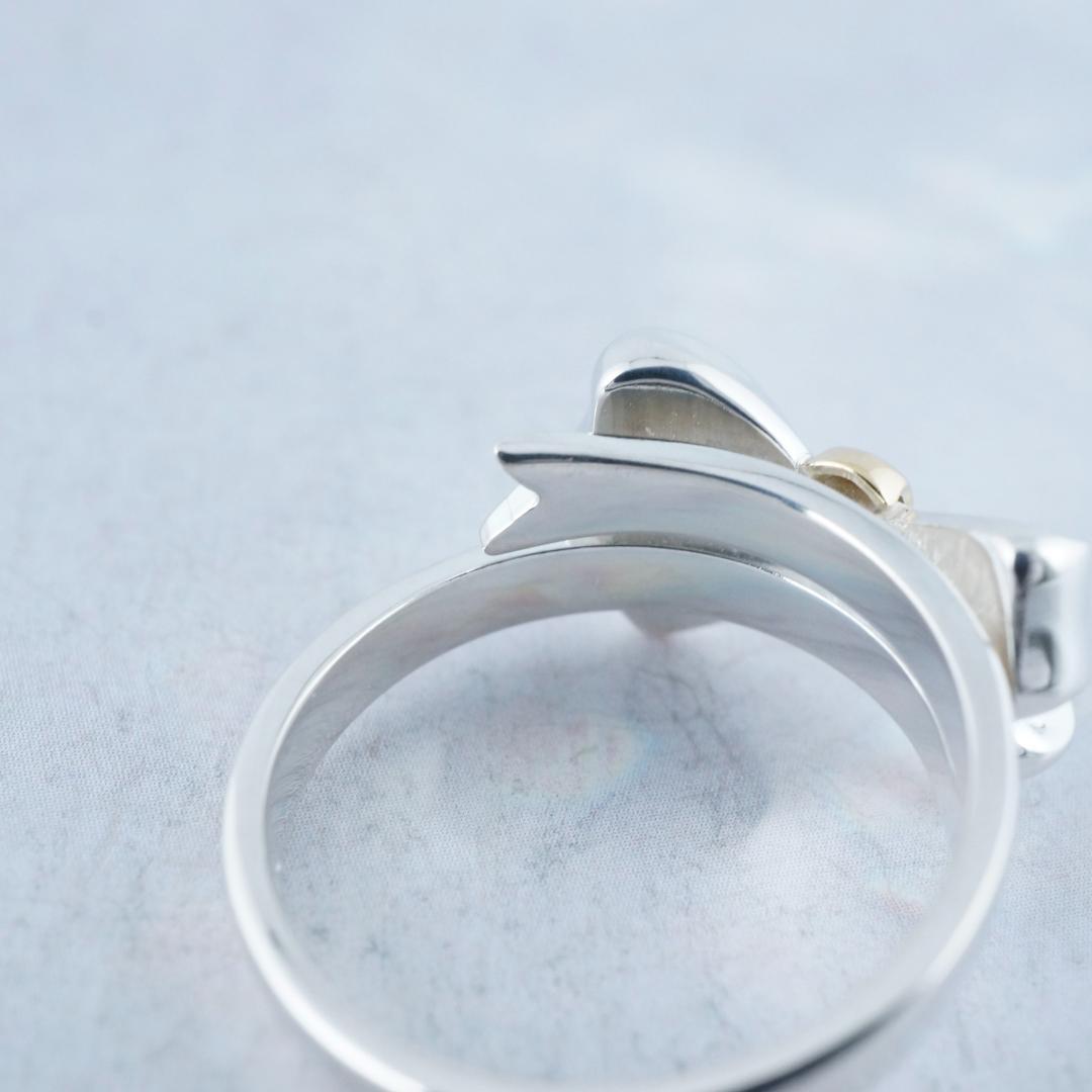 新品仕上 ティファニー SV925×18K 750リボン リング 13号