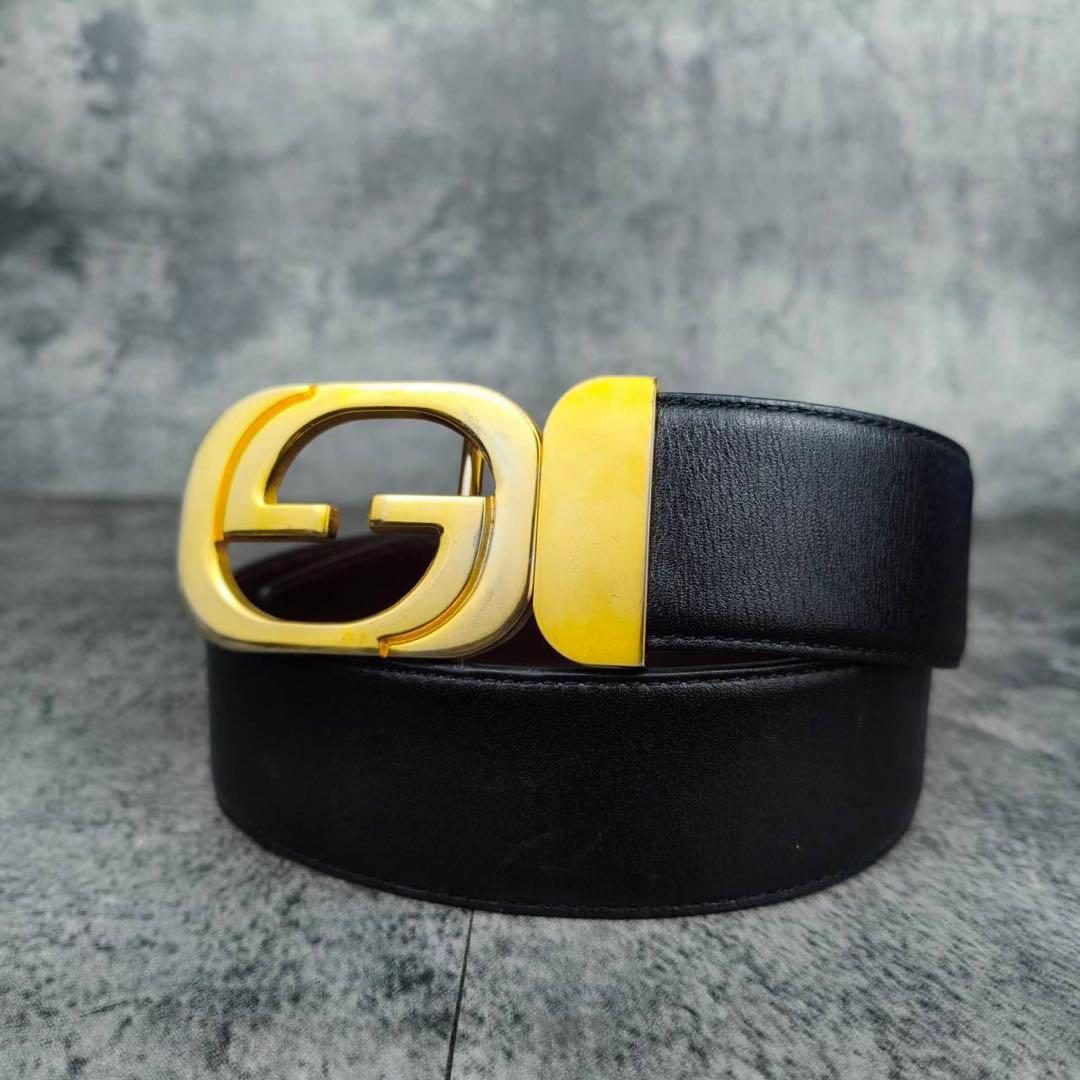 GUCCI グッチ レザー ウエストベルト インターロッキング ゴールドバックル