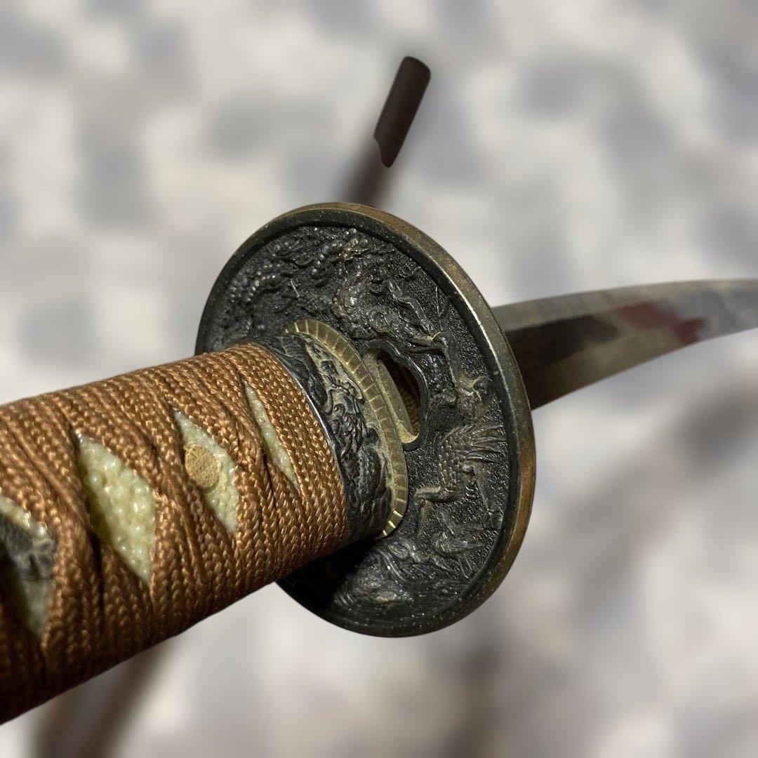 上級模造刀 茶柄 鶴松図楕円鍔 茶鱗鞘