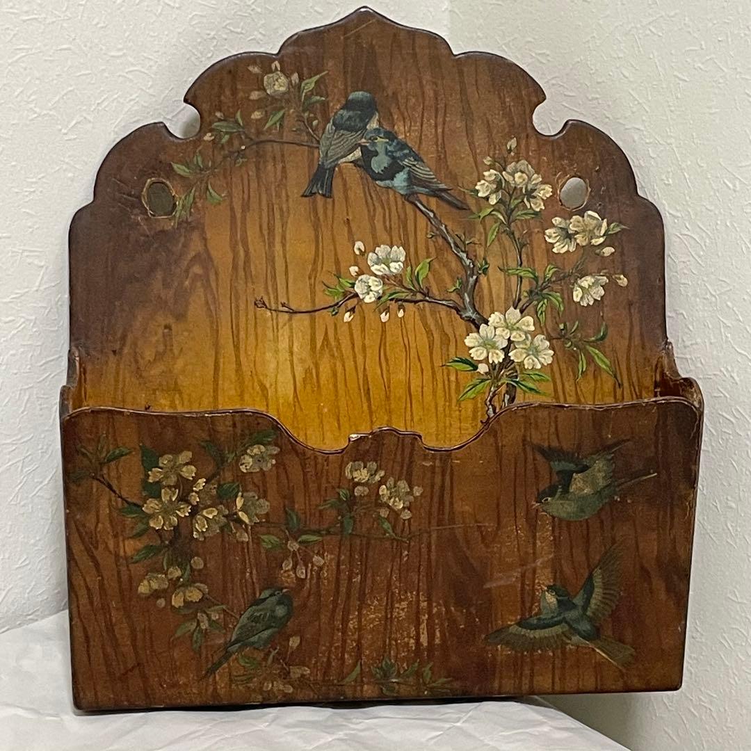 フランス　アンティーク　レターラック　パピエマシェ 花　小鳥