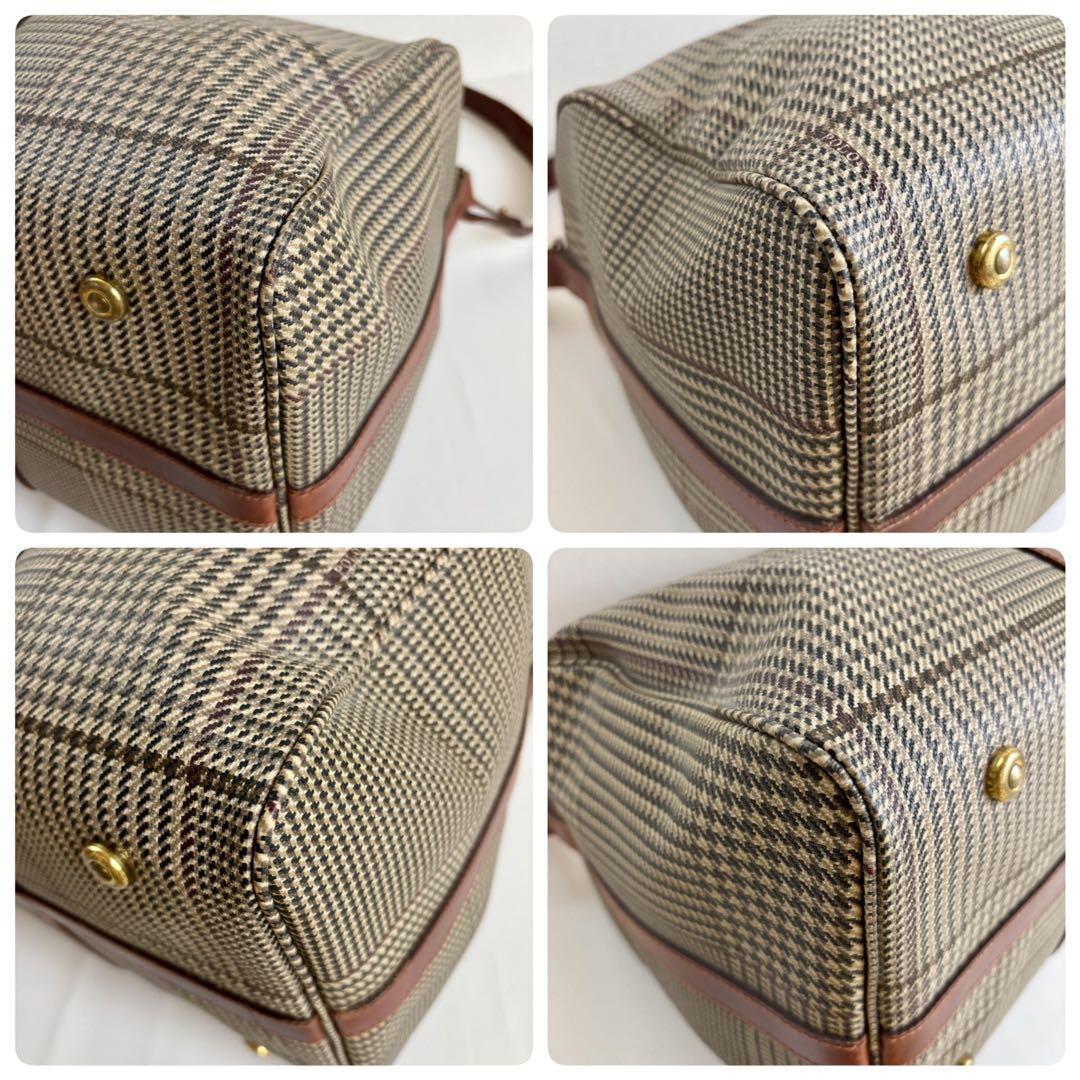 【良品】【ポロラルフローレン】千鳥格子 ボストンバッグ PVC レザー 2way