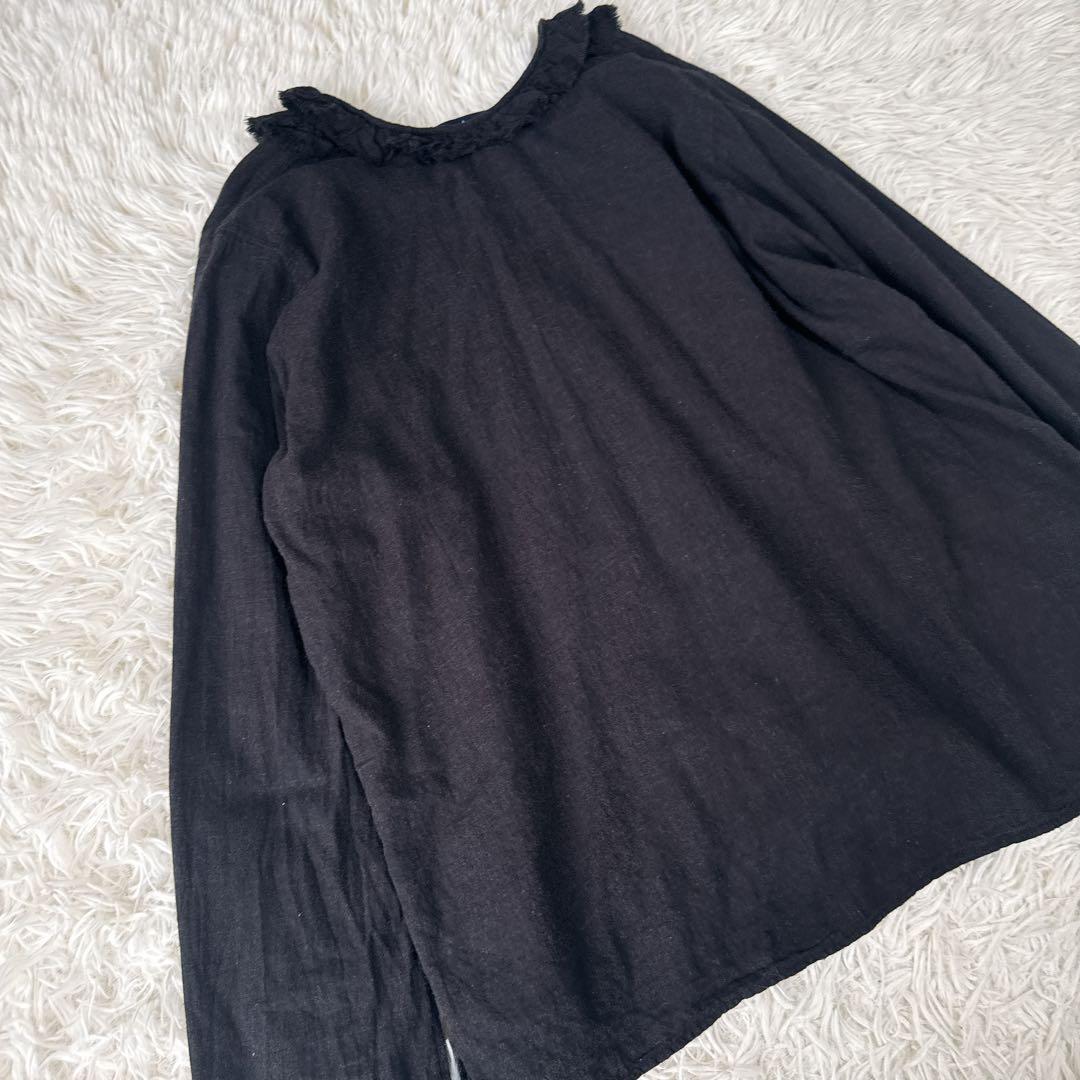 45R コットン100% フリルブラウス ブラック やわらか素材 ナチュラル風合