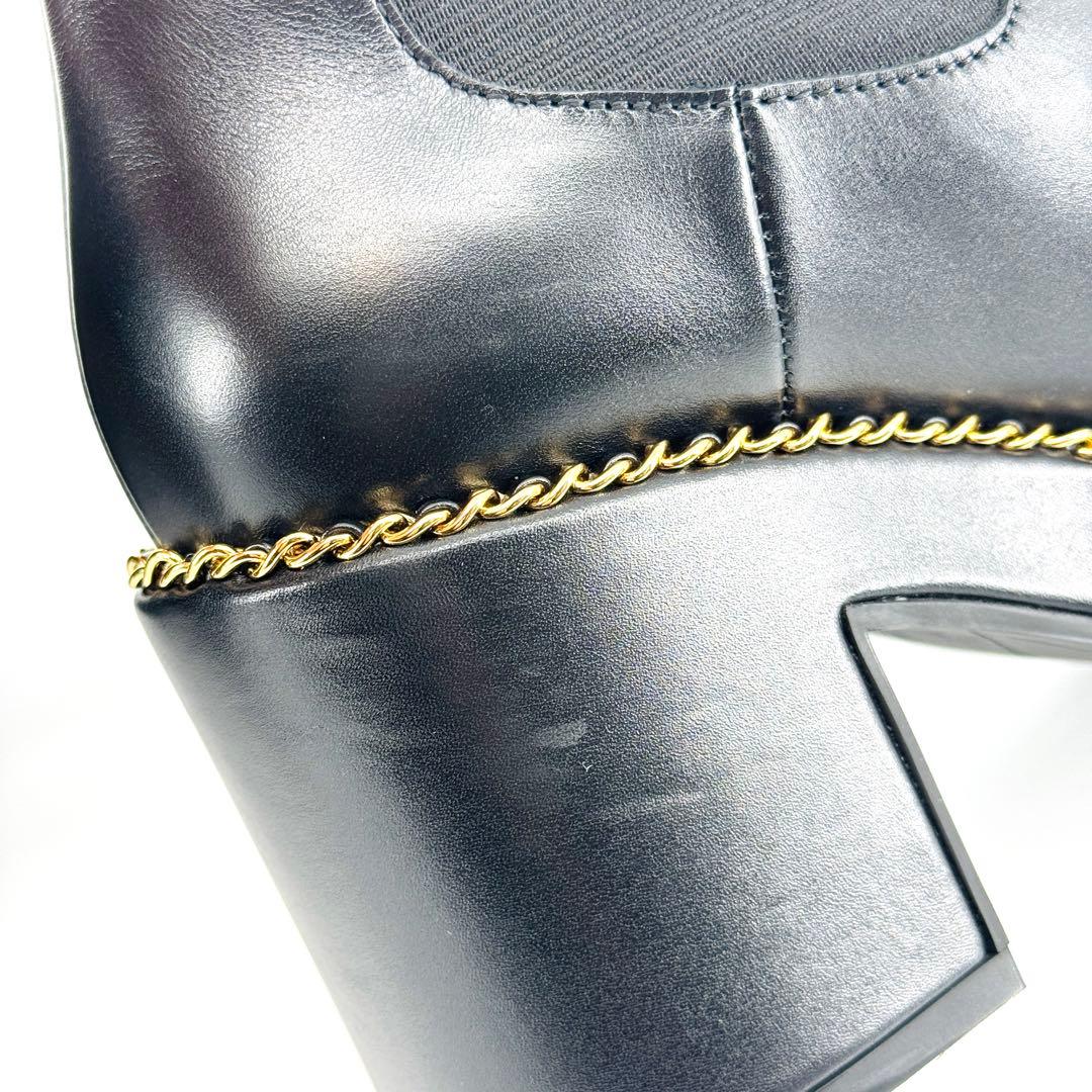 CHANEL シャネル 新品同様 ラムスキン チェーン サイドゴアブーツ 37