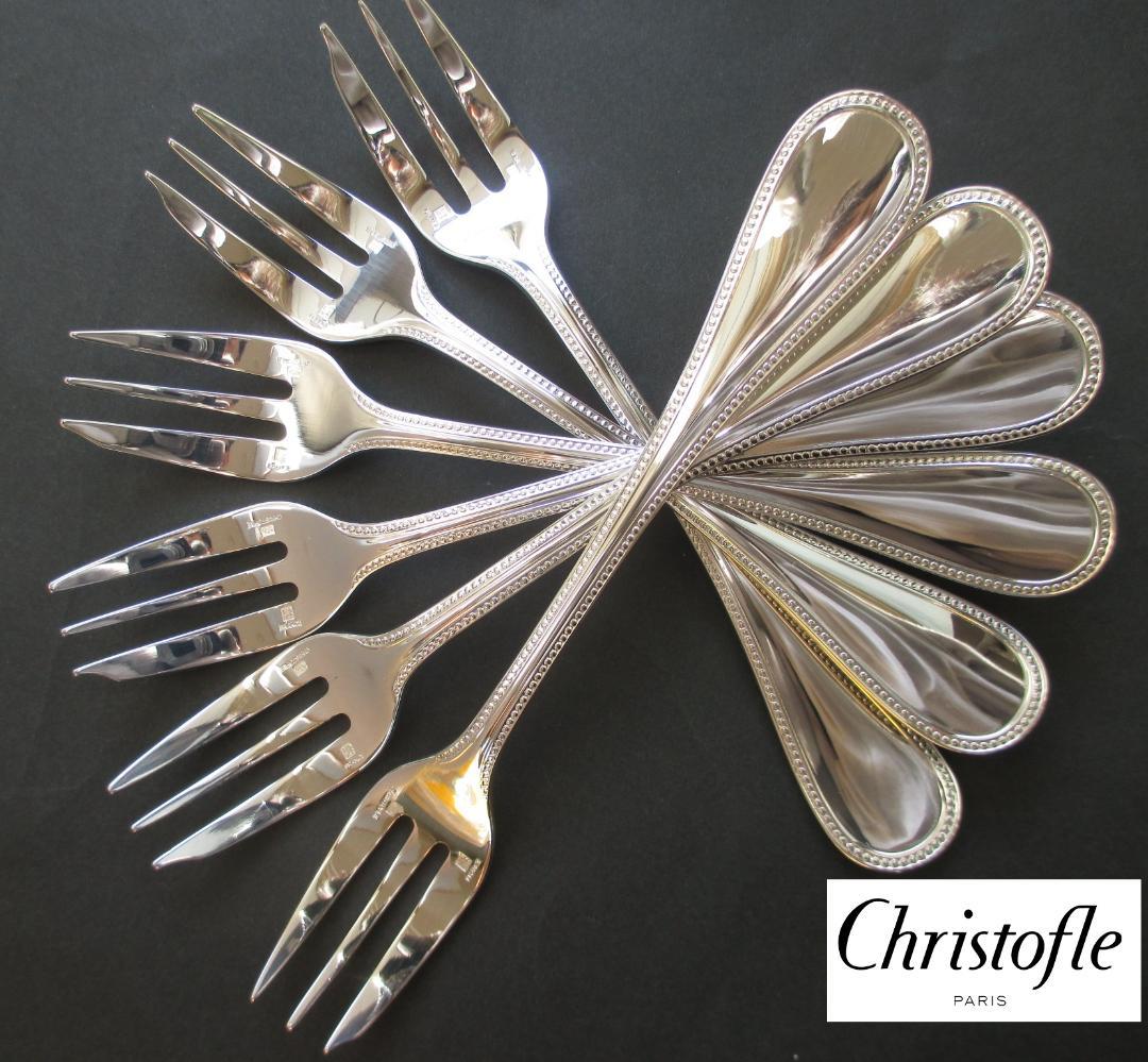 極美品☆高級銀器クリストフルシルバー銀Pカトラリー１２本　人気のパール　収納箱付