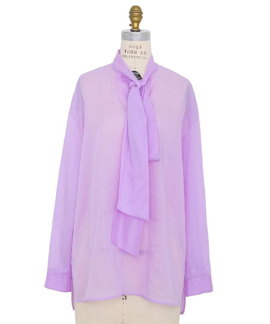 美品 ドゥロワー 7万円 オーガンジー素材リボンシャツ ブラウス Drawer