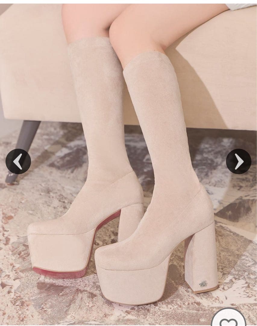 ミシェルマカロン 13.5cm 美脚ロングブーツ ベージュ