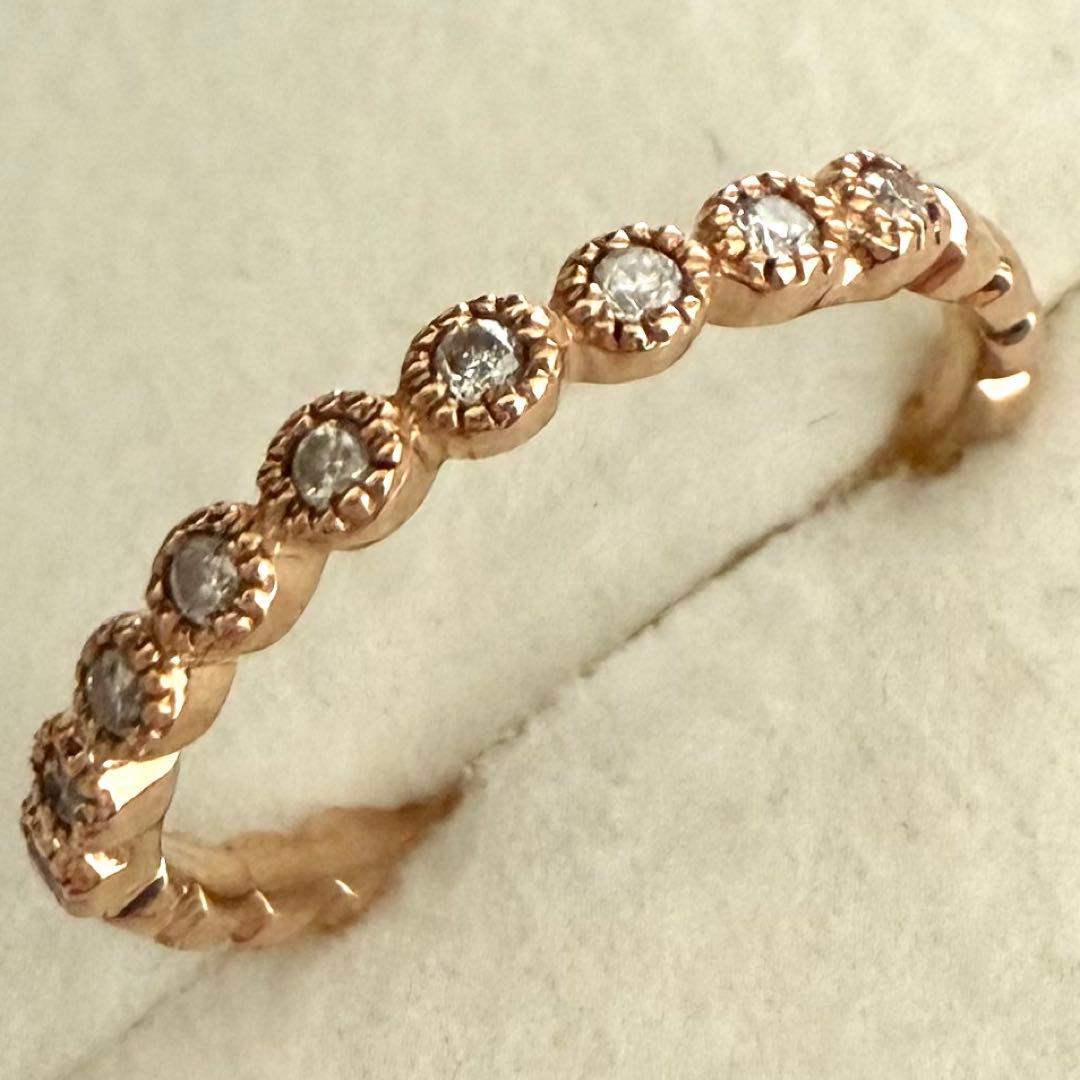 agete アガット K10 フリルリング 5号 ピンクゴールド ダイヤモンド