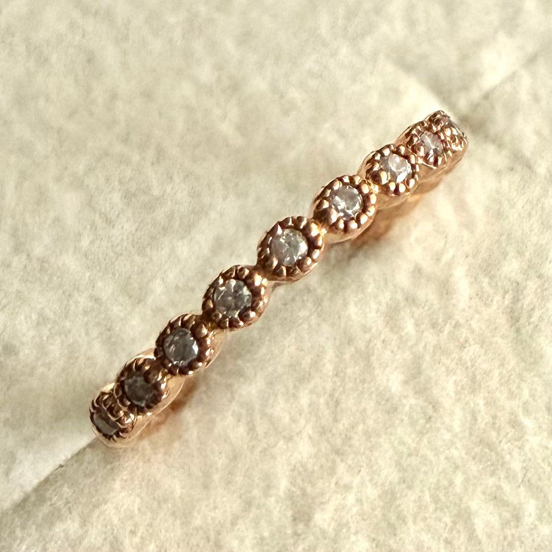 agete アガット K10 フリルリング 5号 ピンクゴールド ダイヤモンド