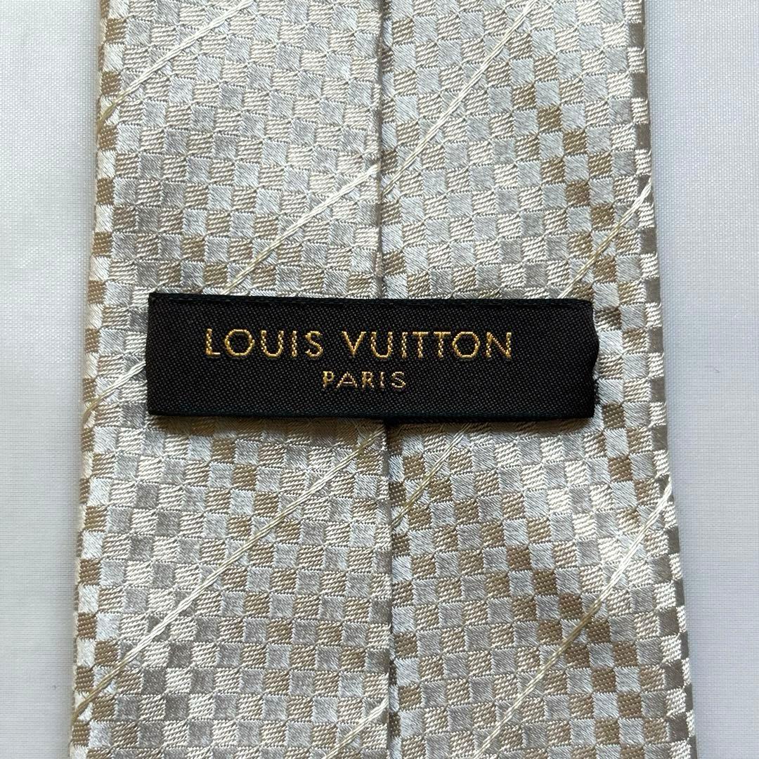 美品　LOUIS VUITTON ネクタイ　マイクロダミエ　LVロゴ　ゴールド