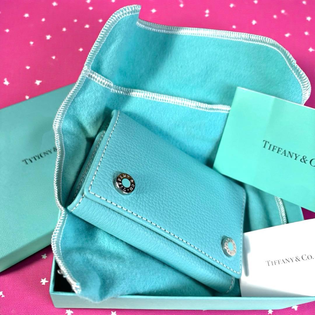 ✨美品✨ティファニー　TIFFANY＆CO　キーケース　レザー　ブルー　シボ革