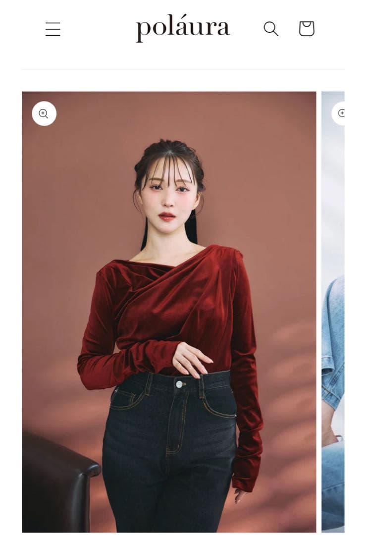 poláura バーガンディ ベロア ドレープトップス M