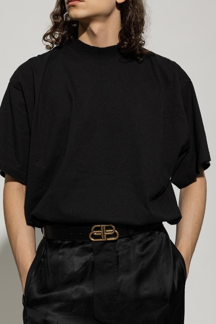 新品 BALENCIAGA BB ラージ レザー ベルトブラック 穴20