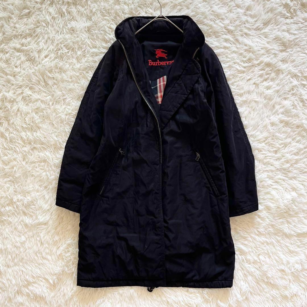 希少✨BURBERRY　バーバリー　ロングコート　裏チェック　ロゴ刺繍　ブラック