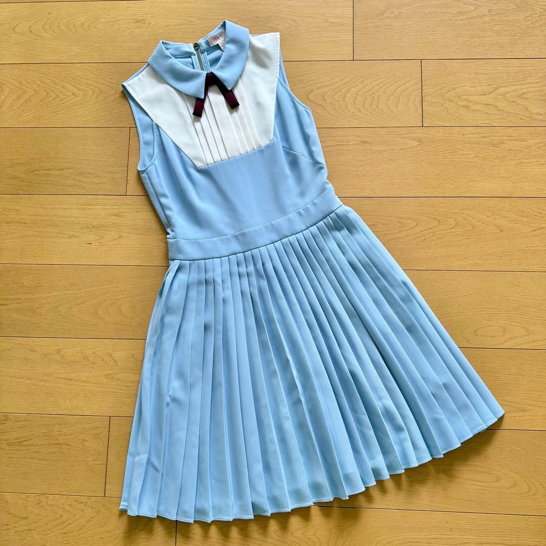 TED BAKER テッドベイカー 襟付き リボン プリーツ ワンピース ブルー