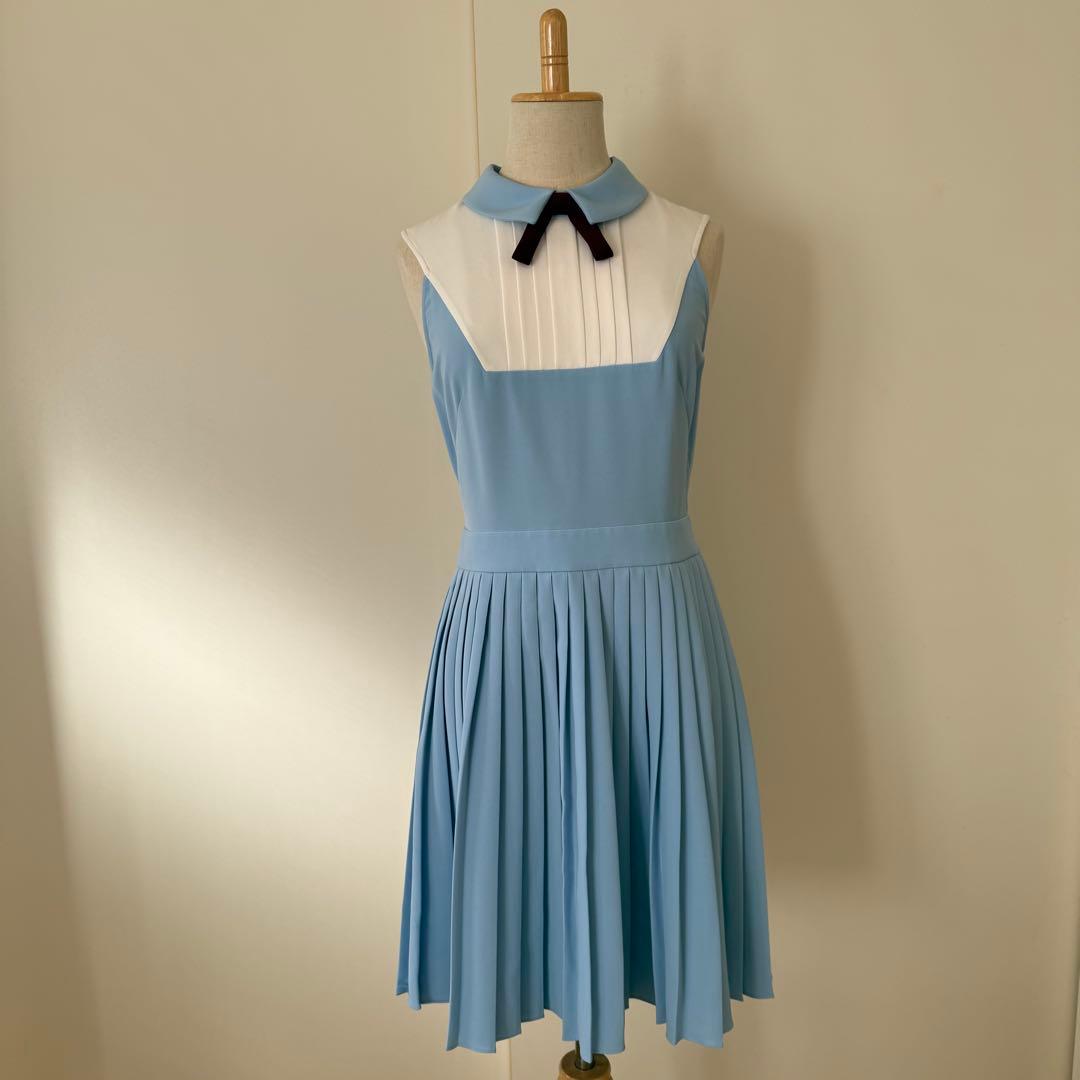 TED BAKER テッドベイカー 襟付き リボン プリーツ ワンピース ブルー